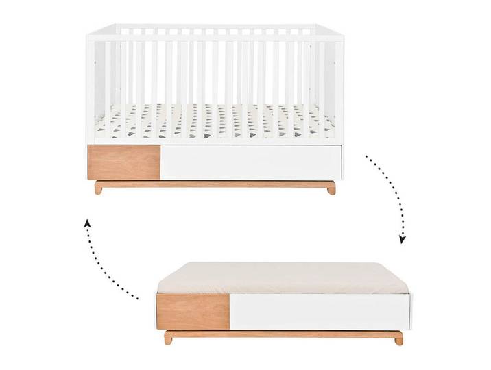 Petits-meubles Gitterbett 70/140 Nomi Weiß und Holz, Holzwerkstoff, 70x140 cm, Baby- und Kindermöbel, Babyzimmer, Babybett, Gitterbett