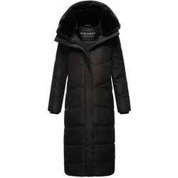 NAVAHOO Damen Steppmantel langer Wintermantel warm Anorak gefüttert Teddyfell abnehmbarer Kunstfellkragen & Kapuze Hingucker