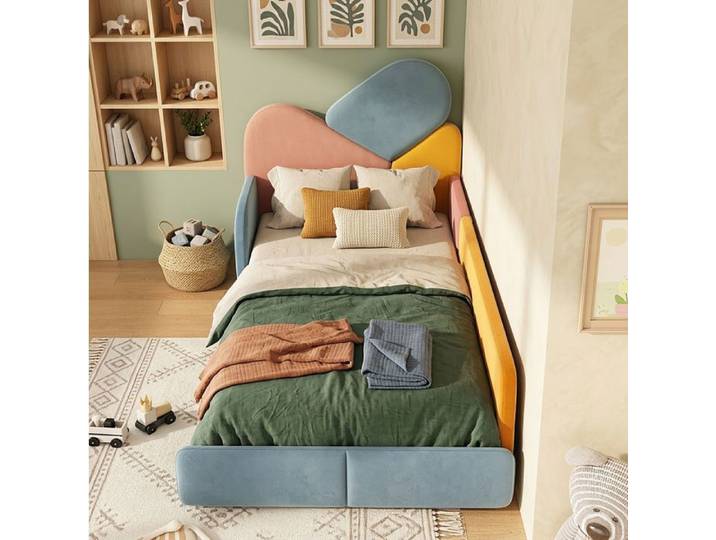 Lit enfant rembourré 90 x 200 cm SENVIRO multicolore velours tête de Lit rembourré protection latérale à monter soi-même