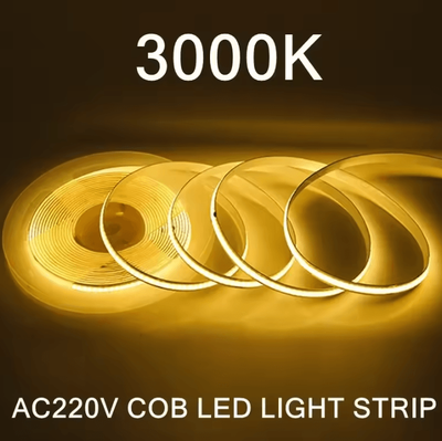 Inspire Curations 1M 5M 220V COB LED Strip Light High Bright Warm Whites 3000k warm White ac 220v 2m