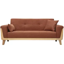 Scandinavisches 3-Sitzer-Sofa aus Stoff mit texturiertem Samteffekt in gebrannter Erde und hellem Holz FJORD