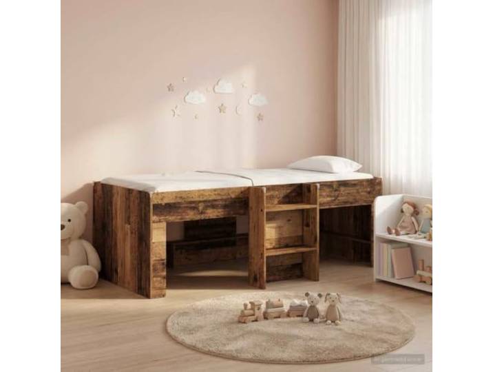 KTHLBRH Hochbett für Kinder, antikes Holz, 80 x 200 cm Technisches Holz, integrierte Leiter, unterer Raum, modernes Design, 120 kg