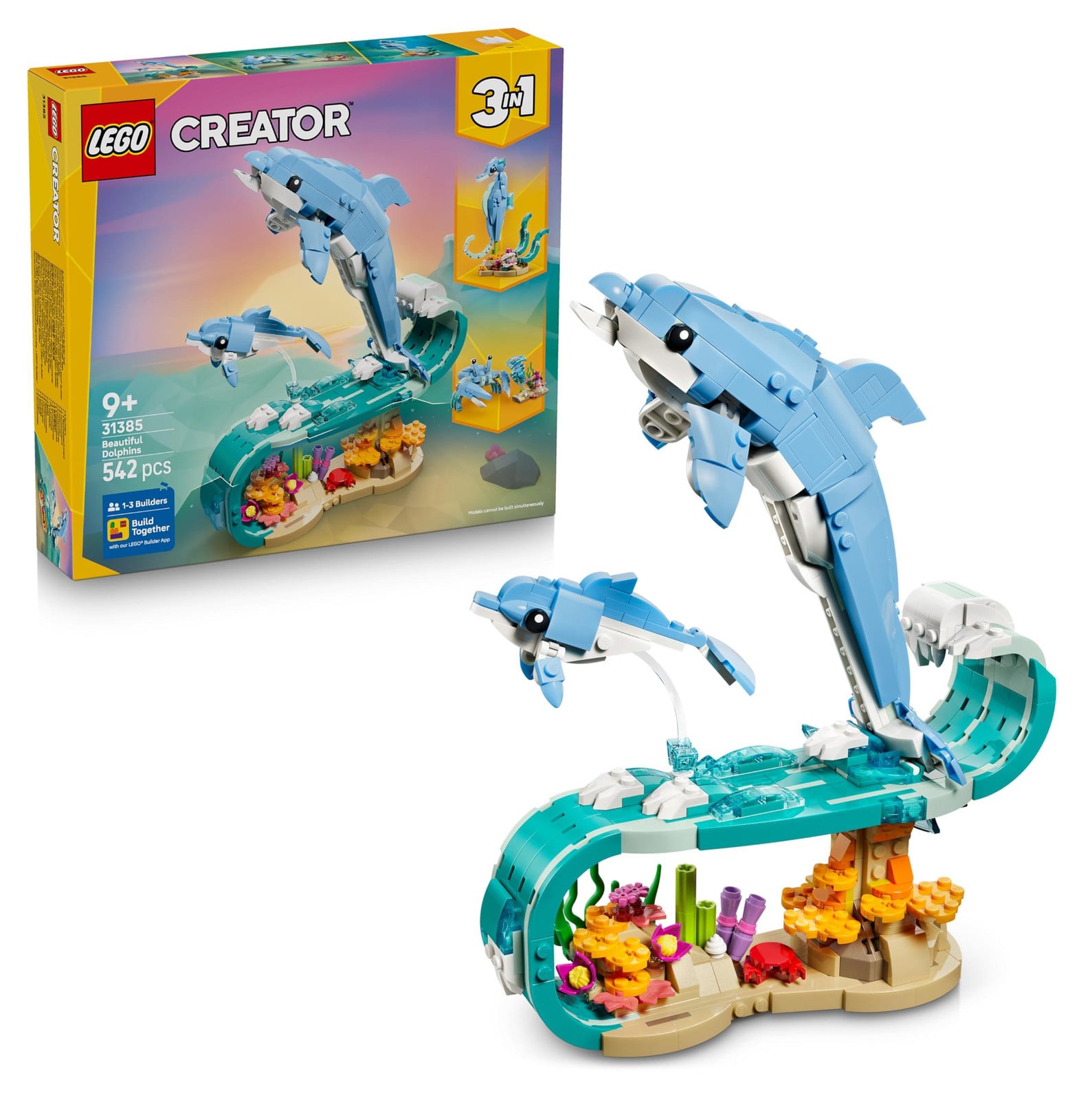 LEGO Creator 3-in-1 Zeedieren set met dolfijnen, zeepaardjes en krabben