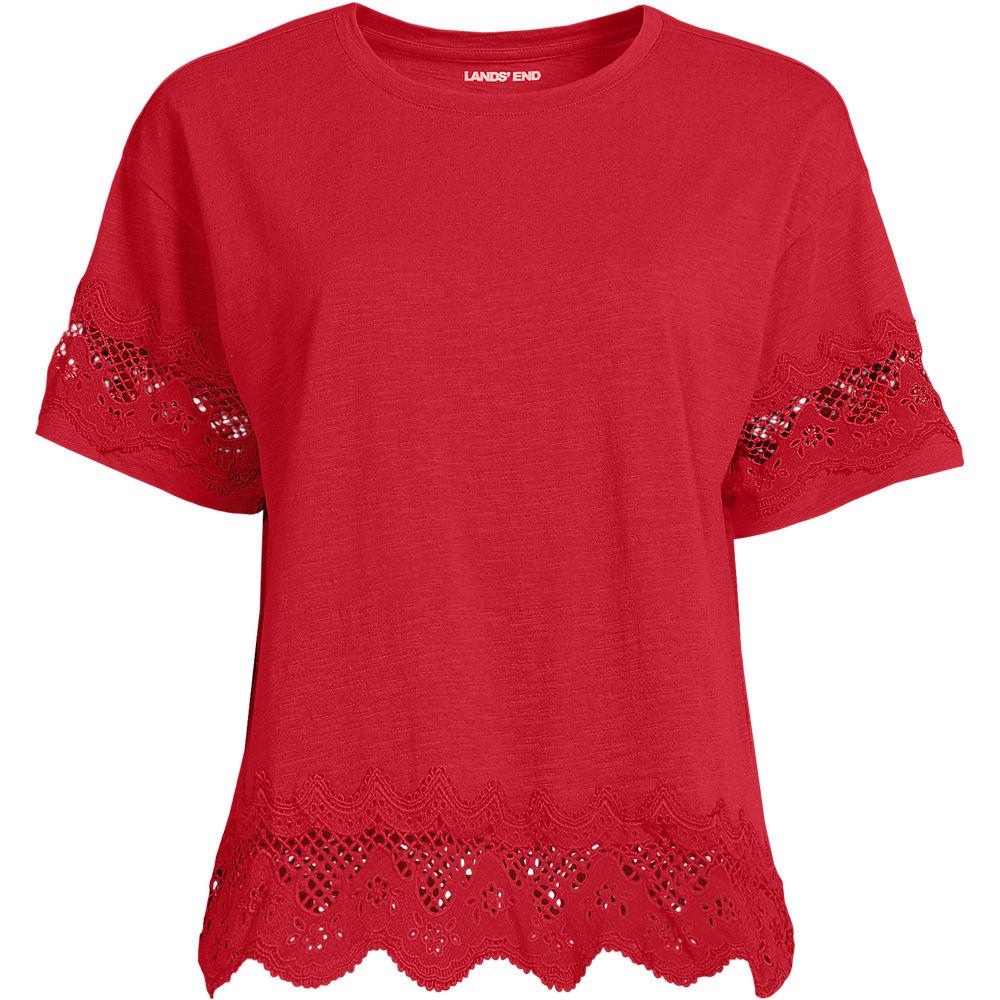 Flammgarn-Shirt mit Bordüren für Damen, Damen, size: regular, Rot, Baumwolle, by Lands' End
