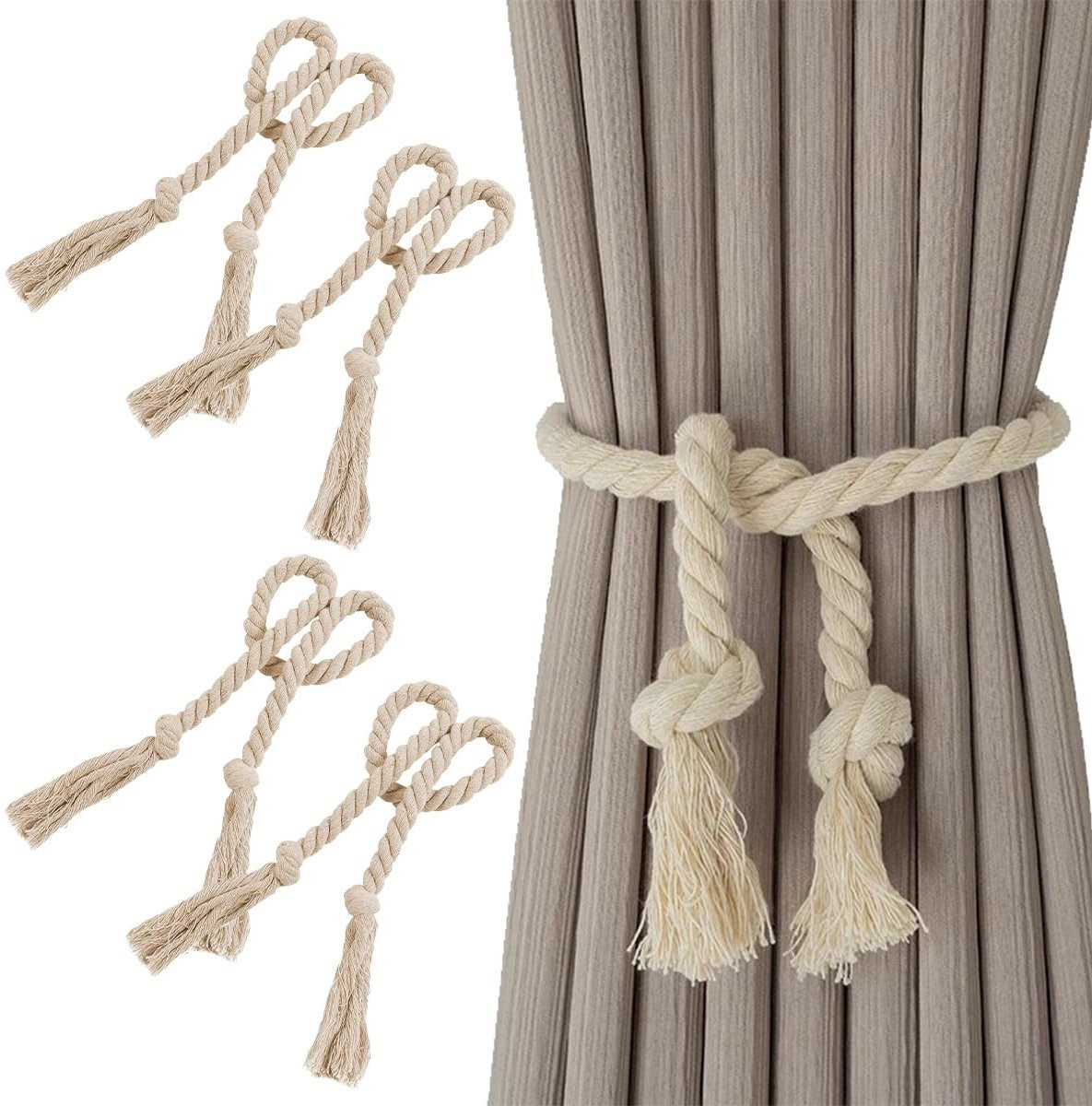 NTHProducts Handgeknoopte Gordijnhouders Bohemian Stijl Beige - 4 stuks katoen