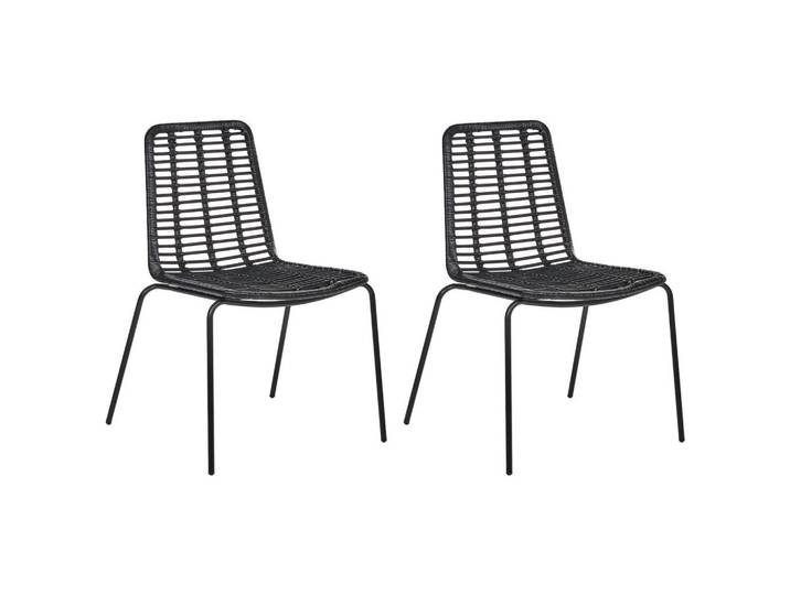 Beliani Esszimmerstuhl 2er-Set Rattan Schwarz Taos, Naturmaterialen, 56x82x55 cm, Wohnzimmer, Sessel
