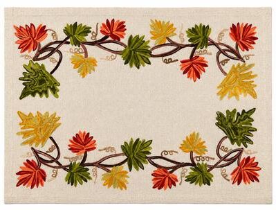Saro Lifestyle Autumn Leaf Embroidered Placemats (Set of 4) - Decorative Fall Placemats for Thanksgiving and Harvest Tables