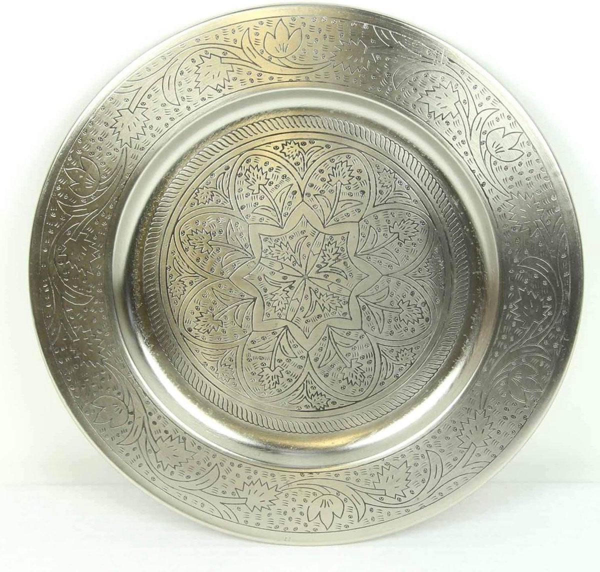 Zilveren Marokkaanse Serveerschaal - Handgemaakte Oosterse Tray - Diameter: 50 cm