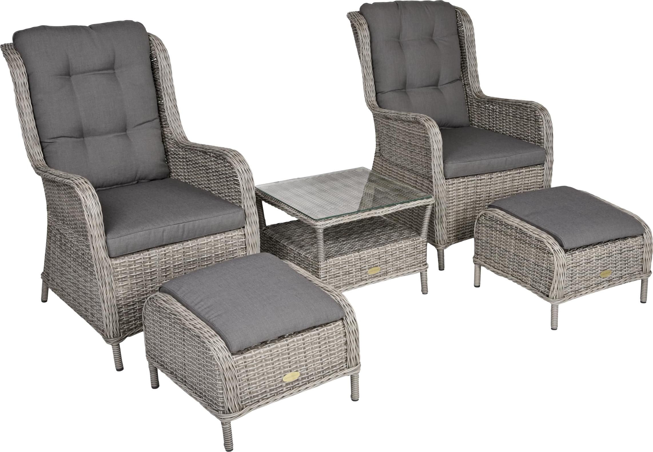 Gartenstuhl NARA mit Beistelltisch - Kunststoff, Grau, 90x68x98cm | Gartenstuhl-Set Relaxsessel Wetterfest Gartenstühle Outdoor
