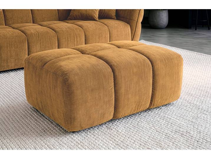 Moderner Hocker CLOUD 100cm senfgelb Vogue Samtstoff Federkern Fußhocker Sitzhocker