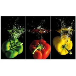 Wallario Herdabdeckplatte 80 x 52 cm (BxH), 2-teilig Bunte Küche  Paprika in rot  gelb  orange und grün im Wasser
