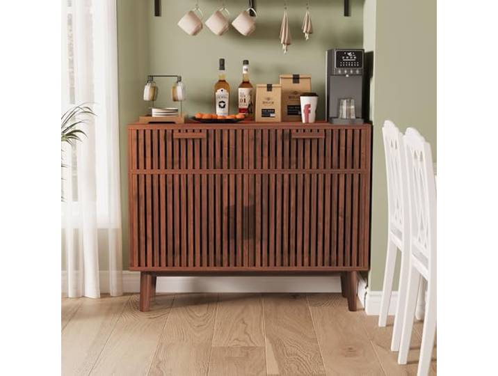 Sideboard Kommode mit 2 Türen und 2 Schubladen, Multifunktionale Kommode aus Holz, Aufbewahrungsschrank mit Kippsicherung, sideboard modern,für Esszimmer, Küche und Wohnzimmer, Walnussholzfarbe