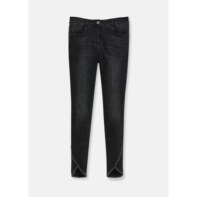 Regular-fit-Jeans MADELEINE "Jeans Verkürzte 5-Pocket-Hose mit Fransen", Damen, Gr. 22, N + K Gr, schwarz, Obermaterial: 71% Baumwolle CO. 20% Lyocell CLY. 6% Polyester PES. 3% Elasthan EL., Jeans