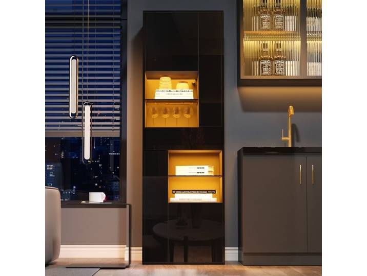 Vitrine haute avec 4 placards vitrine en verre Vitrines avec éclairage LED vitrines au design brillant présentoirs 55 ×38×170 cm