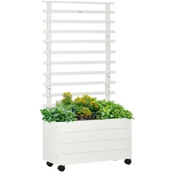 STILVORA Hochbeet Pflanzkasten mit Rankgitter auf Rollen 76x30x155 cm Weiß aus Massivholz mit Stoffauskleidung für Terrasse Garten und Hof
