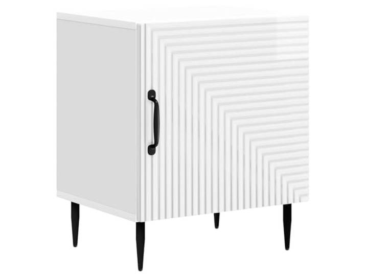 KUPTYERFG Nachttisch Hochglanz Weiß 43x34,5x50 cm Nachtschrank Modernes Design für das Schlafzimmer mit viel Stauraum, Schwenktür und stabilen Metallbeinen.