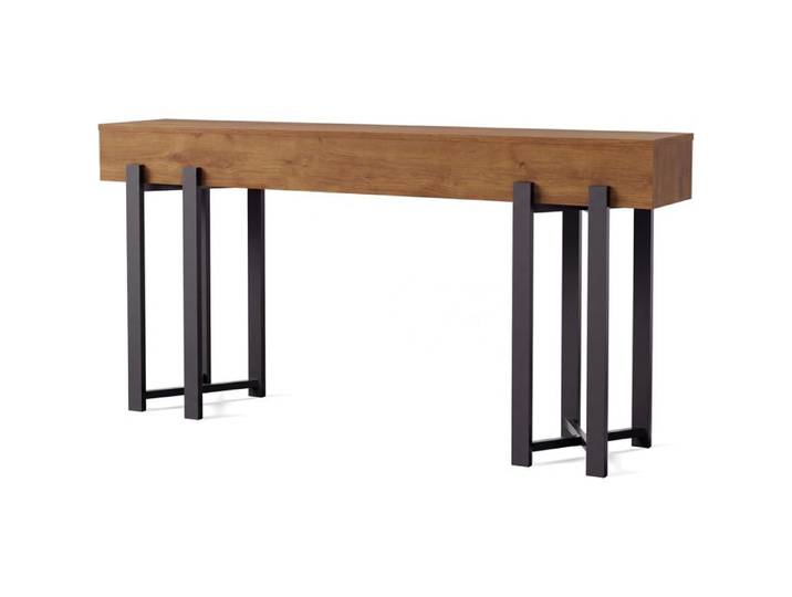 KOIOPLIE Table console étroite 160 cm style industriel plateau bois foncé pieds métal pour entrée couloir derrière canapé