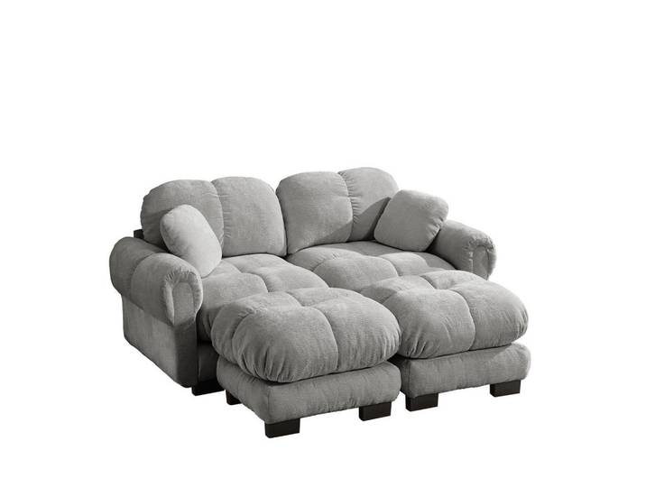 Flora Grace Sofa 190/149/90 cm in Hellgrau aus Chenille mit flexibler Kombination, 149x90x190 cm, Wohnzimmer, Sofas & Couches, Sofas