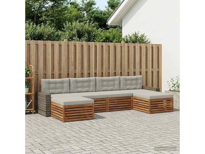 RJPLMFV Sektionalsofa, für den Außenbereich, 6-teilig, Akazienholz, massiv Modular, Lattenrost, Armlehnen, Holz, pflegeleicht, für Garten, Terrasse, Pool