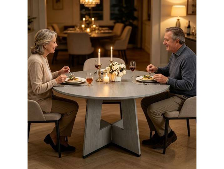 Conviviale Round Dining Table 120cm MDF Spacious Top 2-4 Persons for Kitchen Living Room Apartment Small Space