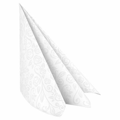 VEPATIM 50x Servietten Airlaid 40x40cm 1/4 -Falz mit Rosenmuster weiß