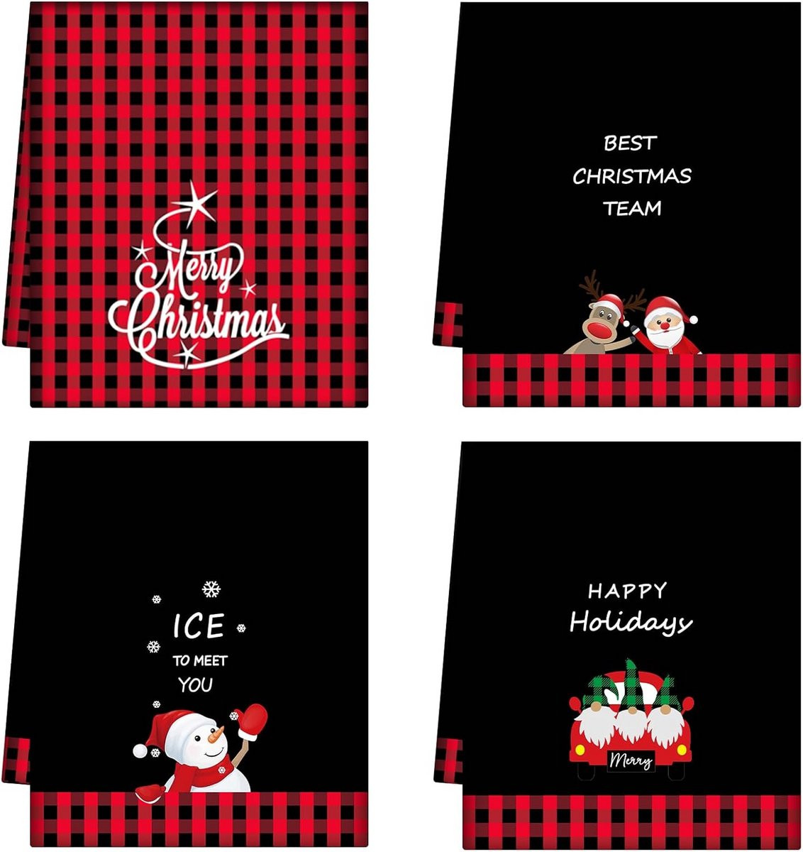 Set van 4 Kerst Handdoeken voor in de keuken, 100% Katoen, Multicolor