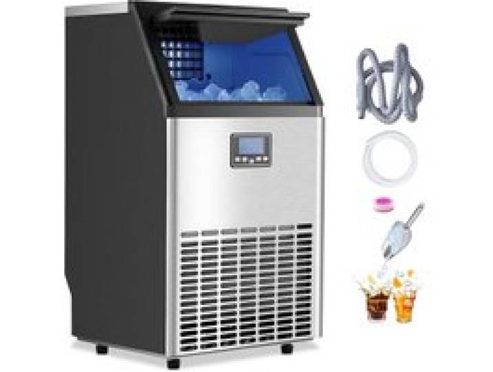 VEVOR Machine à Glaçons Autonome, Capacité de Production 45,4 kg/24 h et Capacité de Stockage de 15 kg, 45 Glaçons, Affichage Numérique LED, Fonction Autonettoyante, pour Bar, Bureau, Restaurant