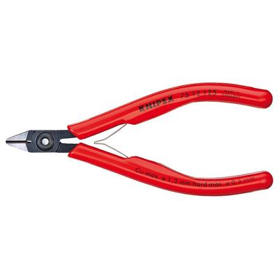 KNIPEX Elektronik-Seitenschneider, mit Facette und Drahtklemme, mit Kunststoff-Hüllen, 125 mm