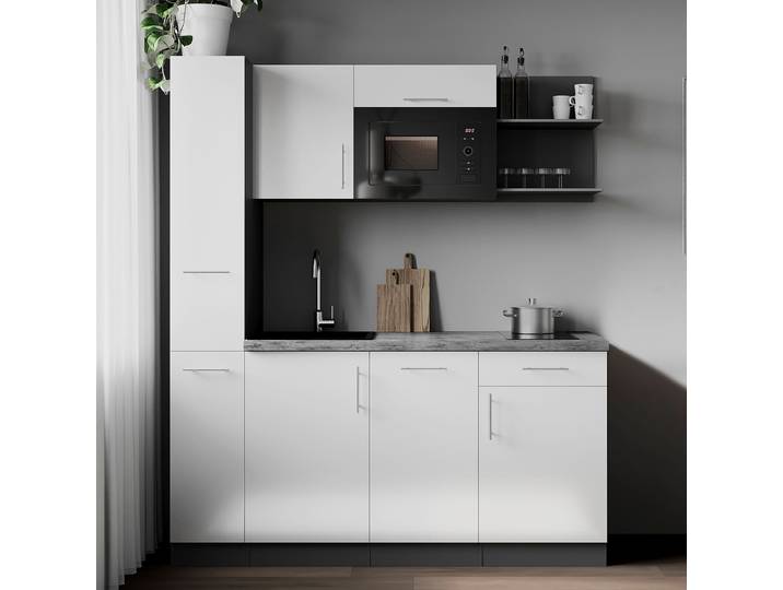 Singleküche Oliver mit Mikro Kombi B 175cm Weiß/Weiß
