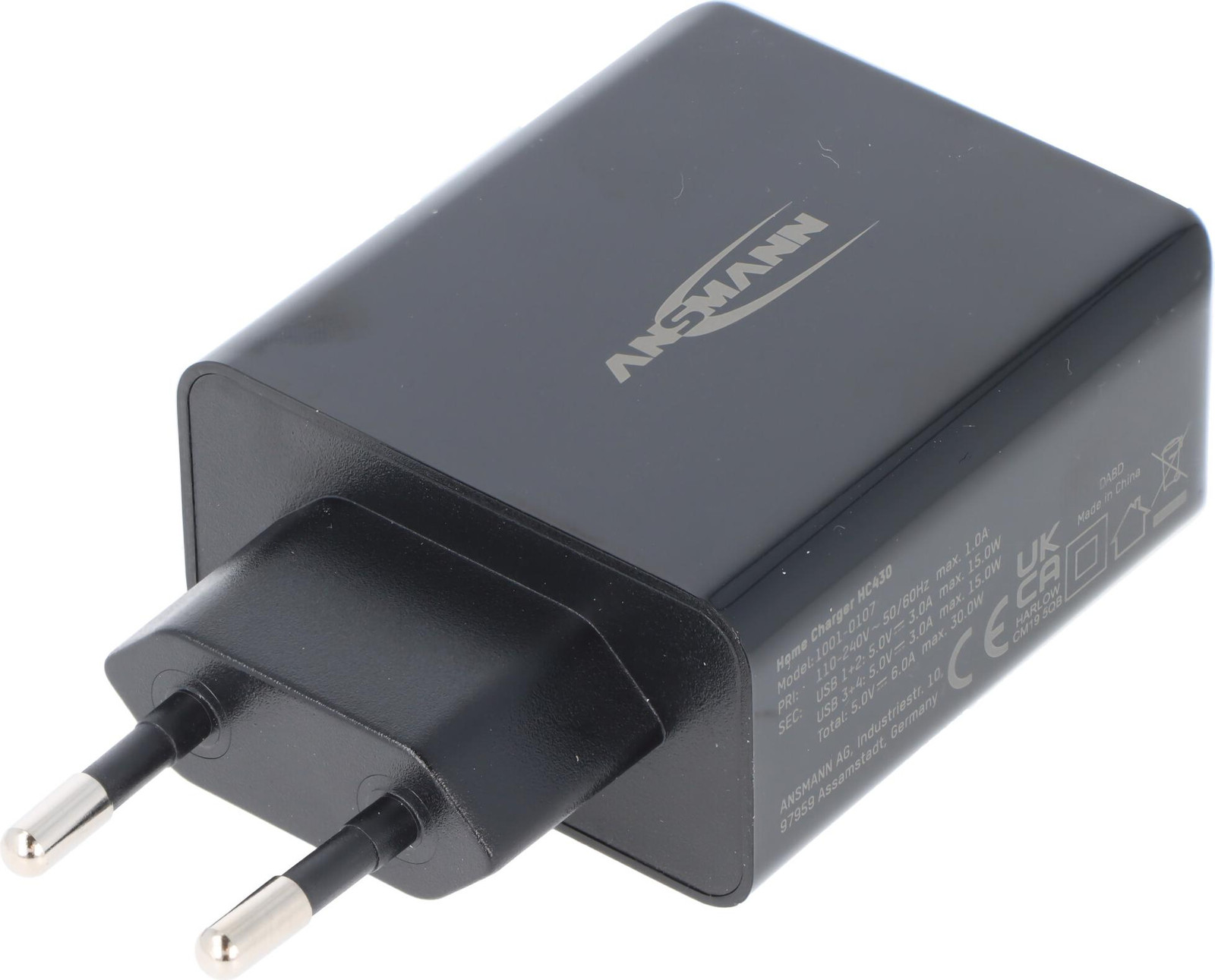 Ansmann USB-oplader HC430, 4-poorts, 30W, zwart