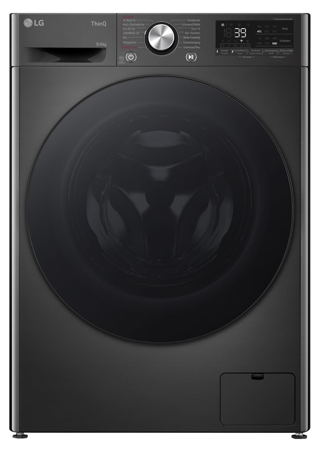 LG W4WR7096YB, Frontlader, Freistehend, Schwarz, Links, Platinum Black, Schwarz