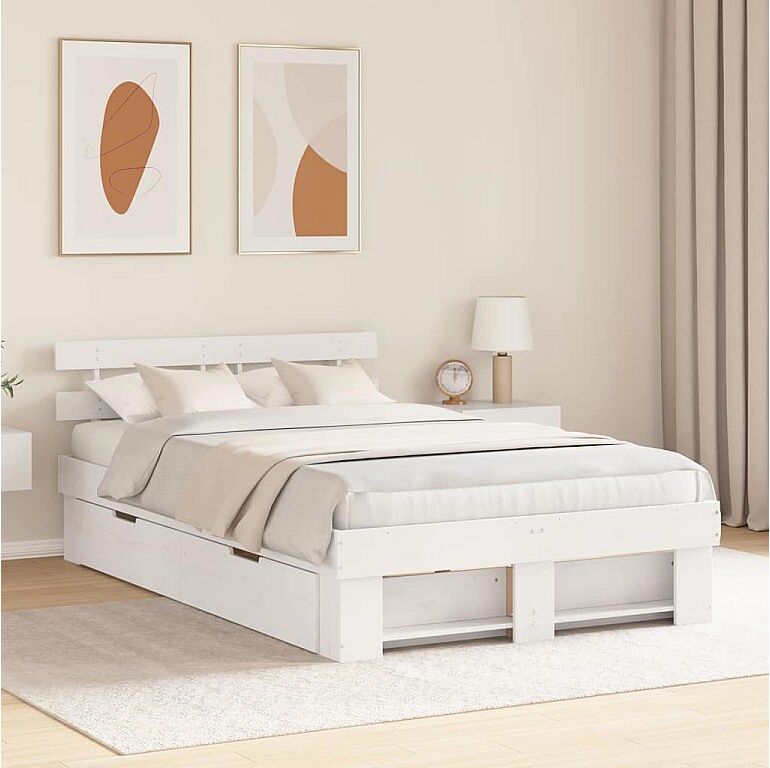 Clicnbuy Estructura de cama Blanco 135 x 190 cm Madera maciza de pino
