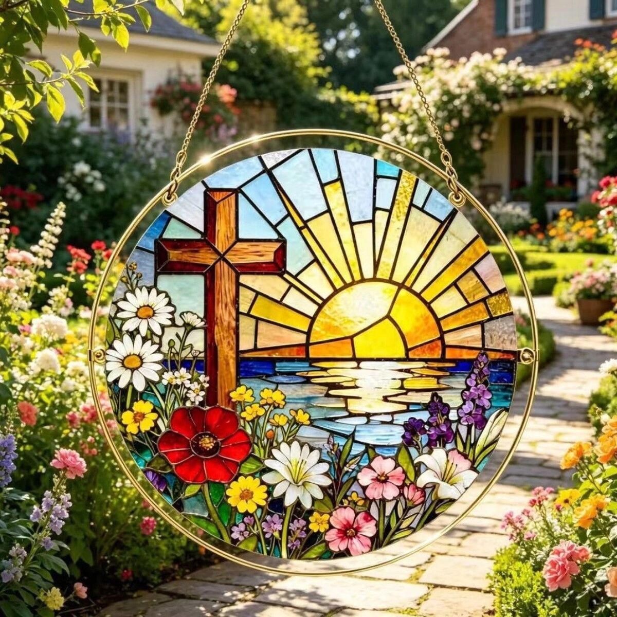INF Ornement suspendu Attrape-soleil 2D en acrylique multicolore – Décoration de fenêtre 22.6cm x 22.6cm