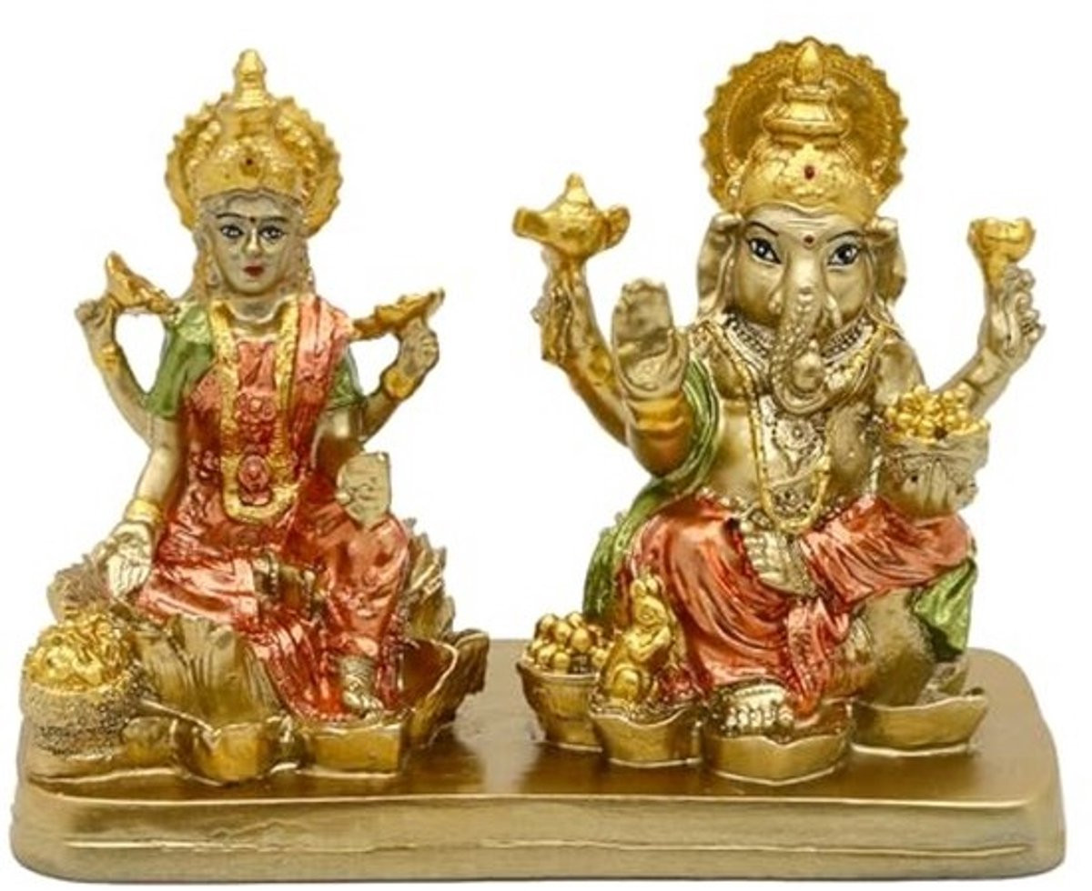 Handgeschilderd Hindoe Standbeeld van God Ganesha en Lakshmi voor Puja en Diwali