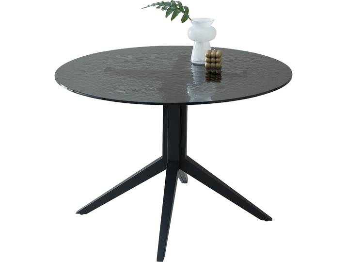 Esstisch STOLKOM Leano Glastisch rund schwarz, Esszimmertisch BxH 110x76 cm , schwarz (schwarz, schwarz, schwarz getönt), H:76cm, Tische, Esstisch, Sicherheitsglas Bruchsicher, Water Ripple Effekt schwarz getönt