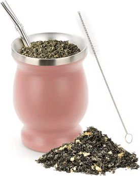 Uplift Curations 230 ML Stainless Steel Mate Cup Double Wall Portable Tea Mug With Bombillas & Brush pink