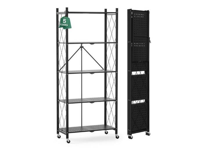 LuxusKollektion Standregal Klappregal mit Rädern Metall Schwarz, 1-tlg.