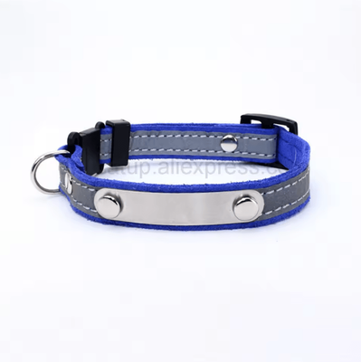 Inspire Curations SafeGlow Personalized Reflective Pet ID Collar navy Blue free(name phone No.)