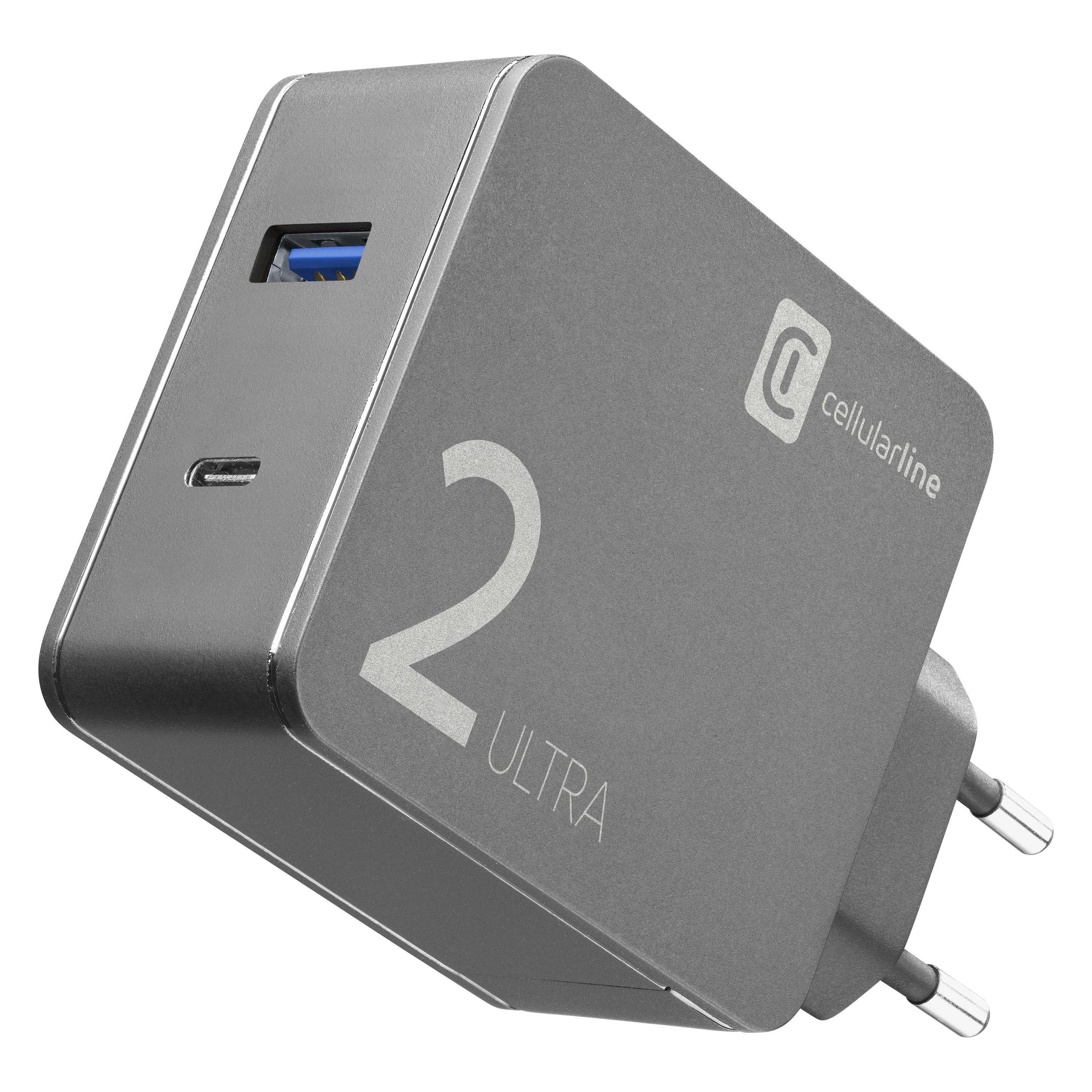 Cellularline Duo Charger Ultra (48 W, 1 Port) (ACHUSB2KITHOME48WK)