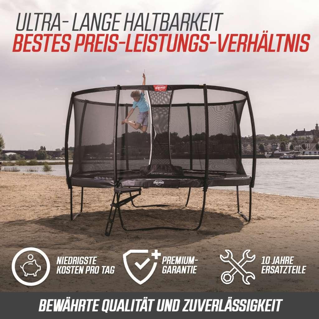 BERG Trampolin Rund 330 cm Champion InGround Grau + Sicherheitsnetz Deluxe