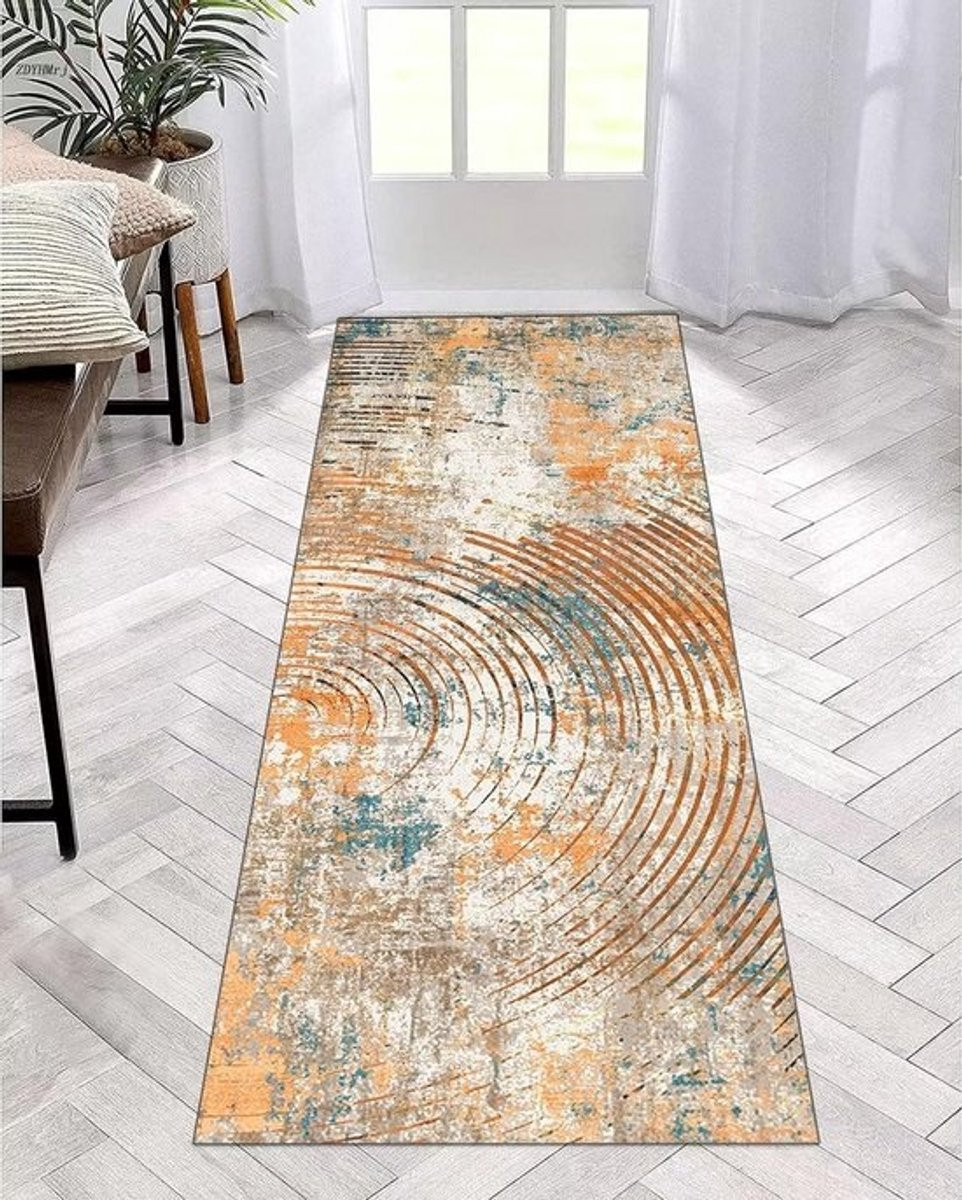 Lange antislip loper voor hal, gang en keuken - Modern wasbaar polyester tapijt