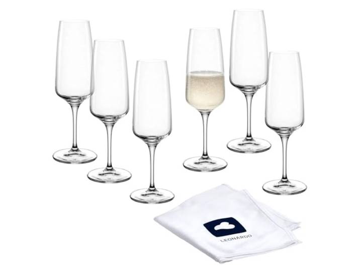 LEONARDO HOME Sektgläser CESTI (6er Set) inkl. Poliertuch Spülmaschinenfeste Prosecco-Kelche (240 ml) Stoßfest & Alltagstauglich Sekt-Gläser mit niedrigem Stiel Champagner-Glas Cesti 040968