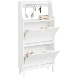 SCHUHSCHRANK schmal mit 2 Klappen und Haken Weiß 60x19x119cm