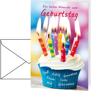 LUMA Geburtstagskarte 469, Klappkarten mit Umschlag, 11,5 x 17,5 cm, 6 Stück