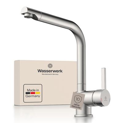 Spültischarmatur WASSERWERK "WK 4, Wasserhahn, Küche, Einhebelmischer", silber (edelstahloptik), B:5,7cm H:29,8cm T:25,7cm, Messing, Armaturen, 360 schwenkbar, Cold-Start-Funkt., geräuscharm