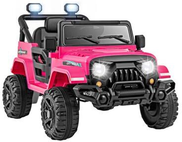 Costway 12V Kids Ride on Truck Car with Remote Control Threaded Wheels and 3 Speeds-Pink