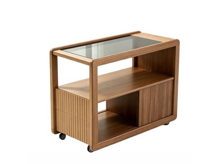 SilkRZlsss Massivholz-Beistelltisch, Schmaler Beistelltisch, Walnuss Magazinhalter, Glastür, Versteckte Rollen, Modern Für Kleine Wohnräume(#B,80cm)