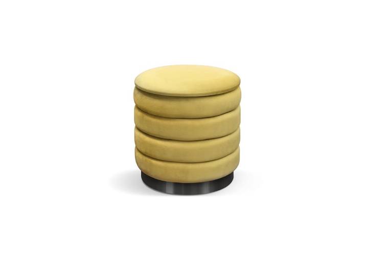 Pouf de rangement en tissu effet velours jaune