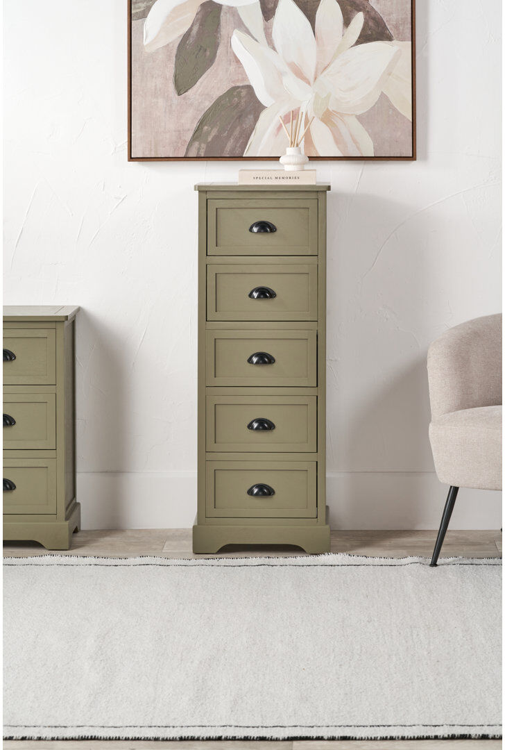 ClassicLiving 41 cm W Chest of 5 Drawers Olive Green/Black 108cm H X 41cm W X 33cm D