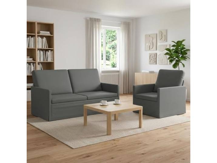 Sofa-Set 2 pcs Dunkelgrau Stoff Metallrahmen,100 % Polyesterstoff,Schaumstofffüllung,Kissen-Rücken-Design,Montage durch 2 Personen